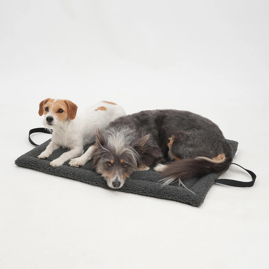 Sammenleggbar reiseseng til hund med teddystoff  - grå