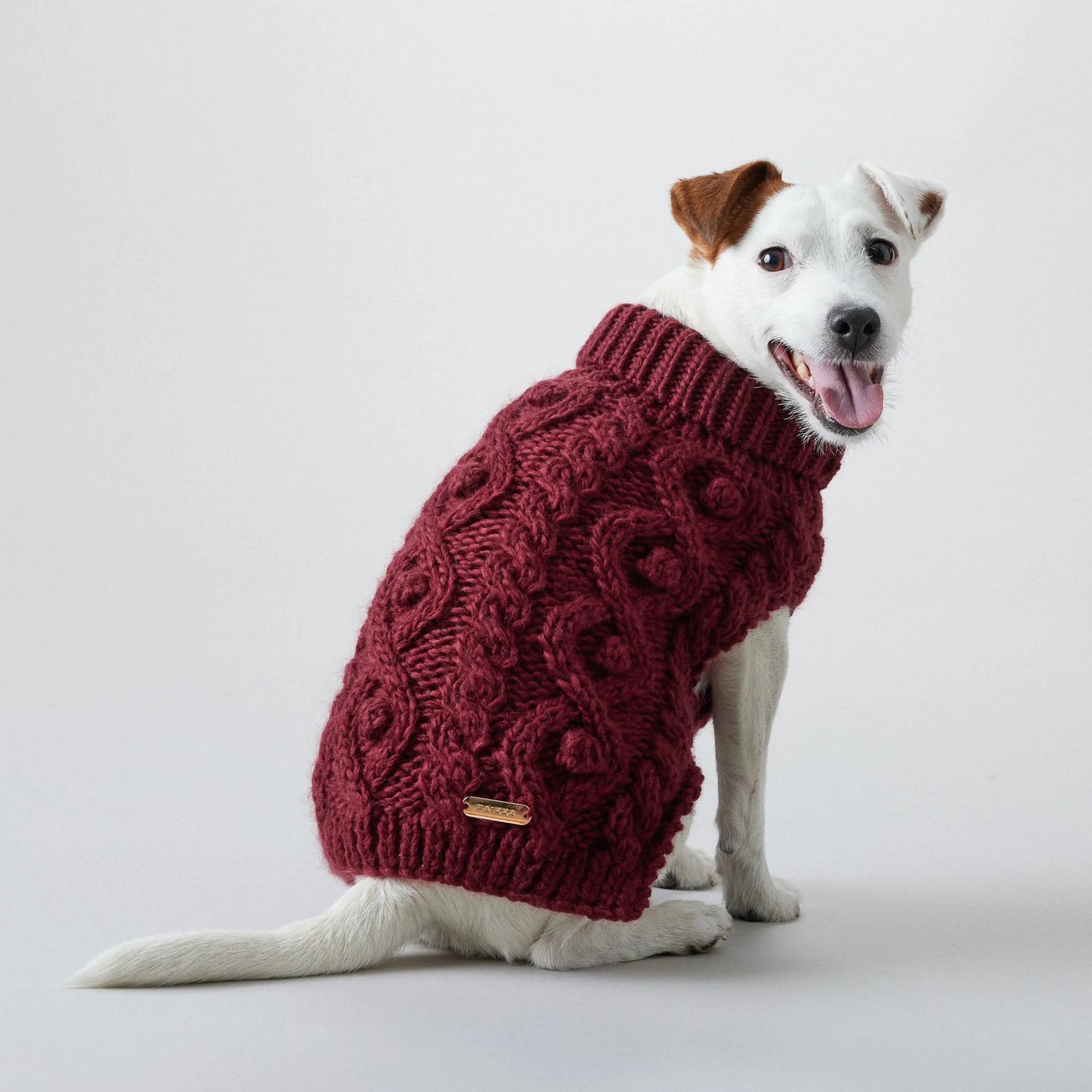 Strikket hundegenser i ull - vinrød - Dyrekompaniet