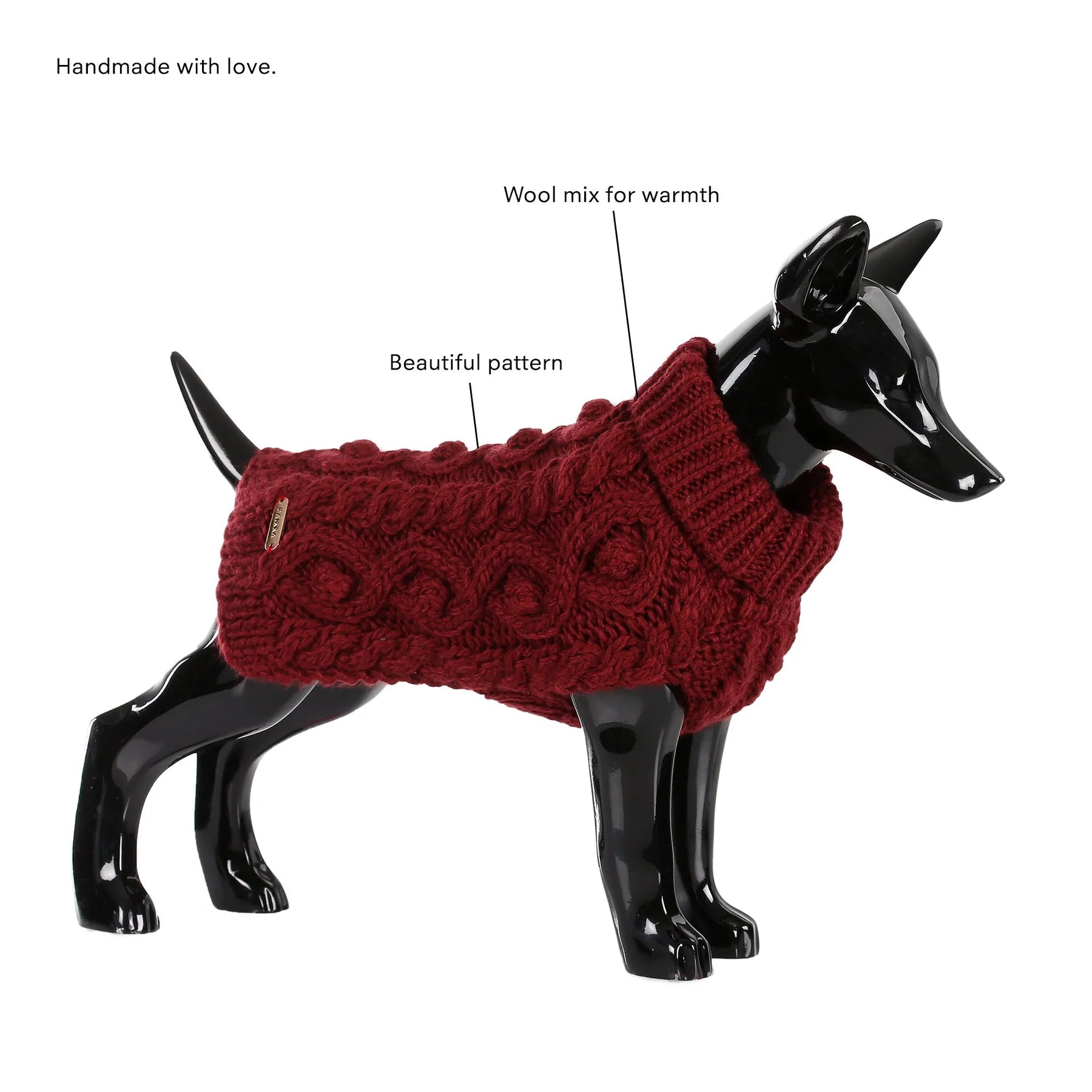 Strikket hundegenser i ull - vinrød - Dyrekompaniet